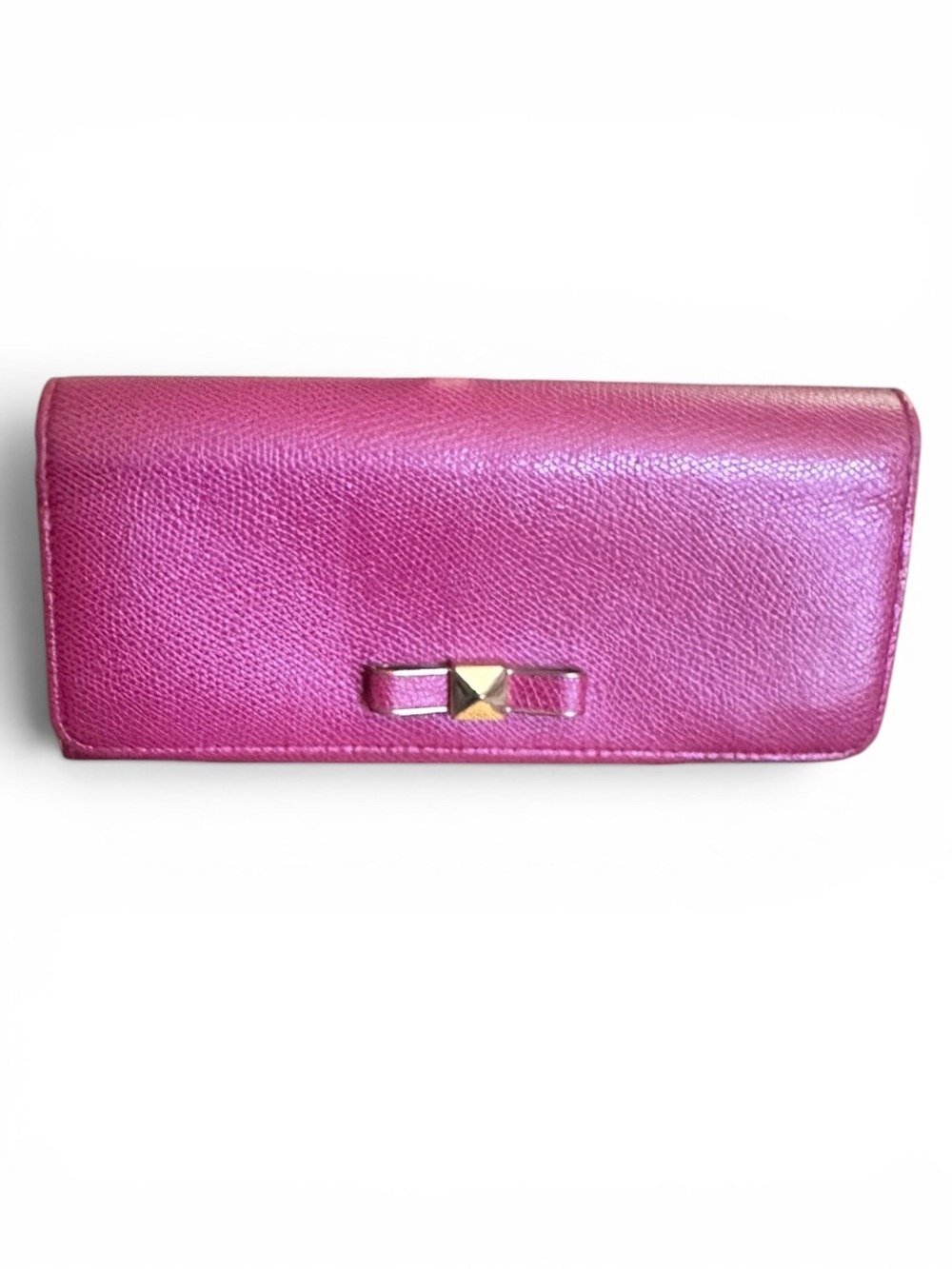Furla Pink Leather Continental Wallet Bow Detail Snap Closure